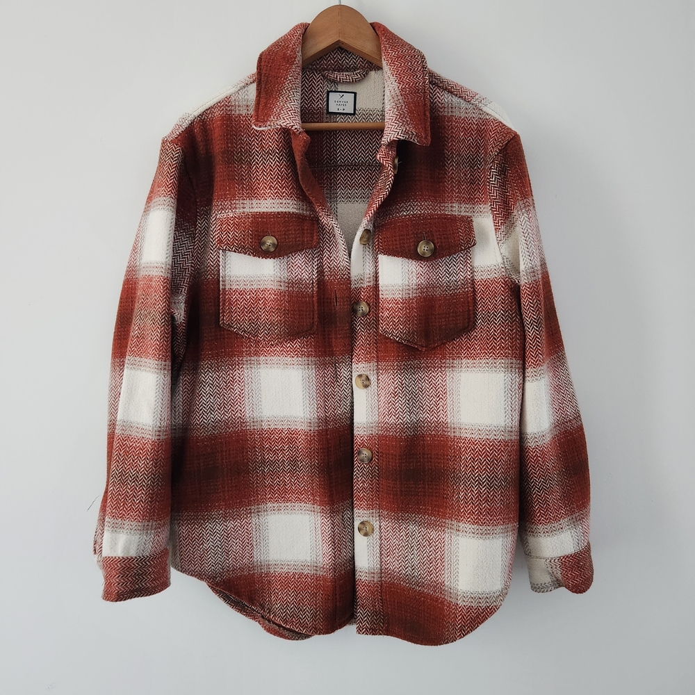 Denver Hayes Shacket In Plaid, Wool Pockets Oversized Women Size Small